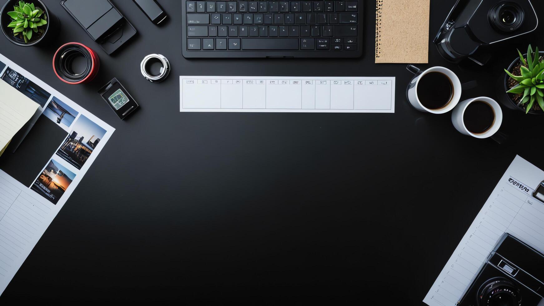 items on black table, background design of random objects on table photo