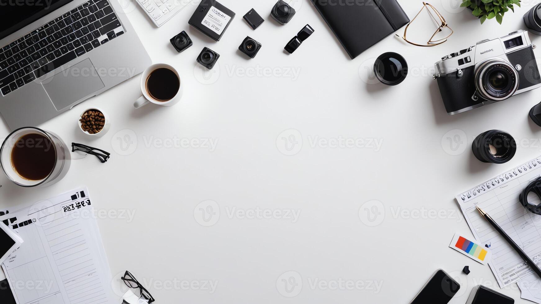 items on white table, background design random objects on table photo