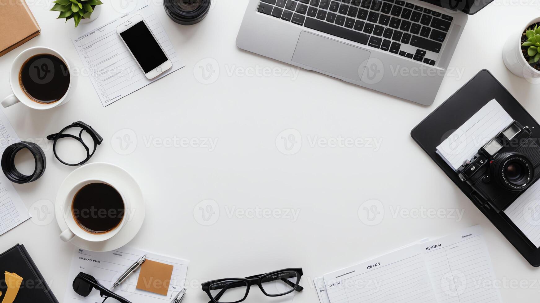 items on white table, background design random objects on table photo