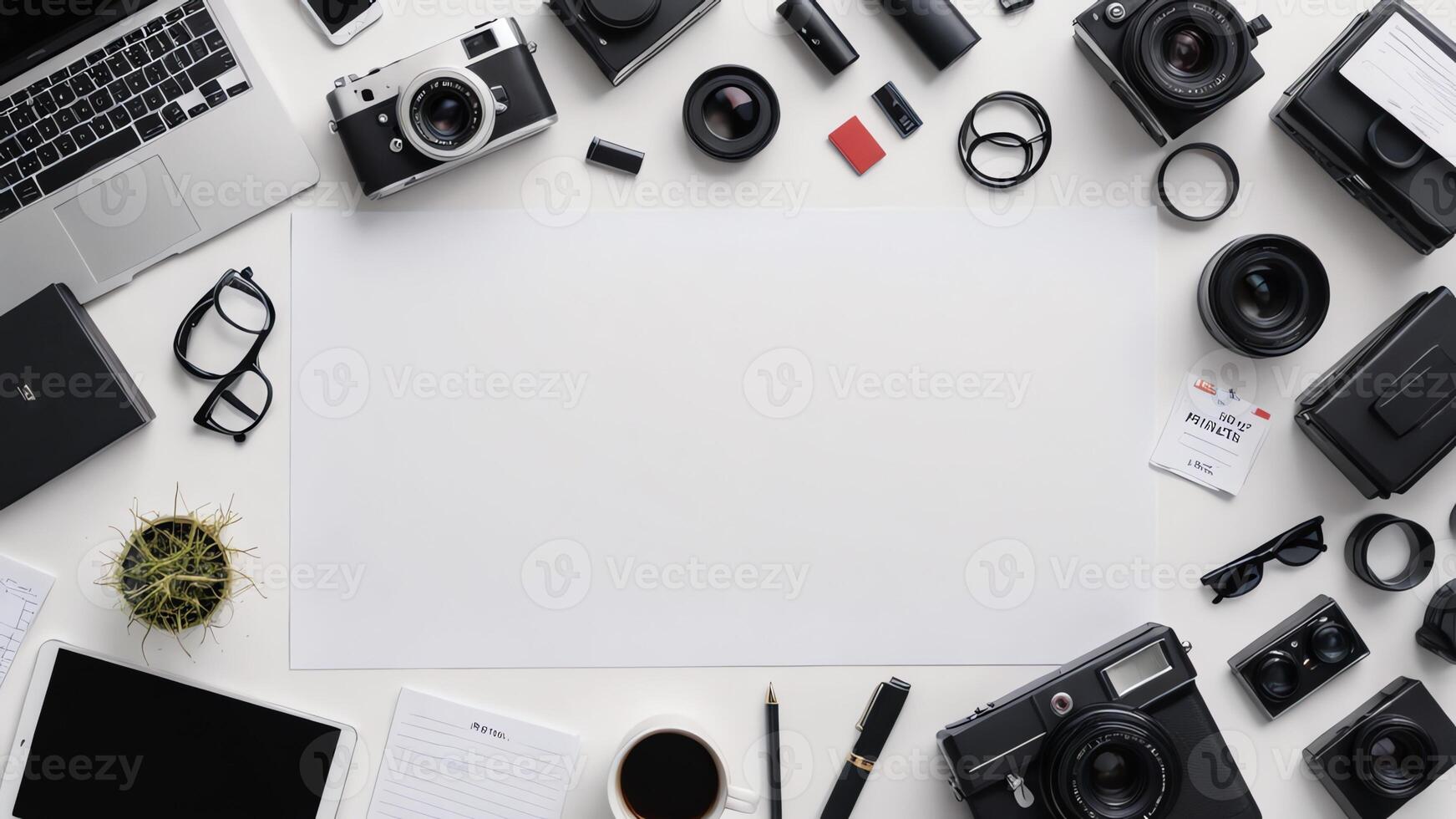 items on white table, background design random objects on table photo