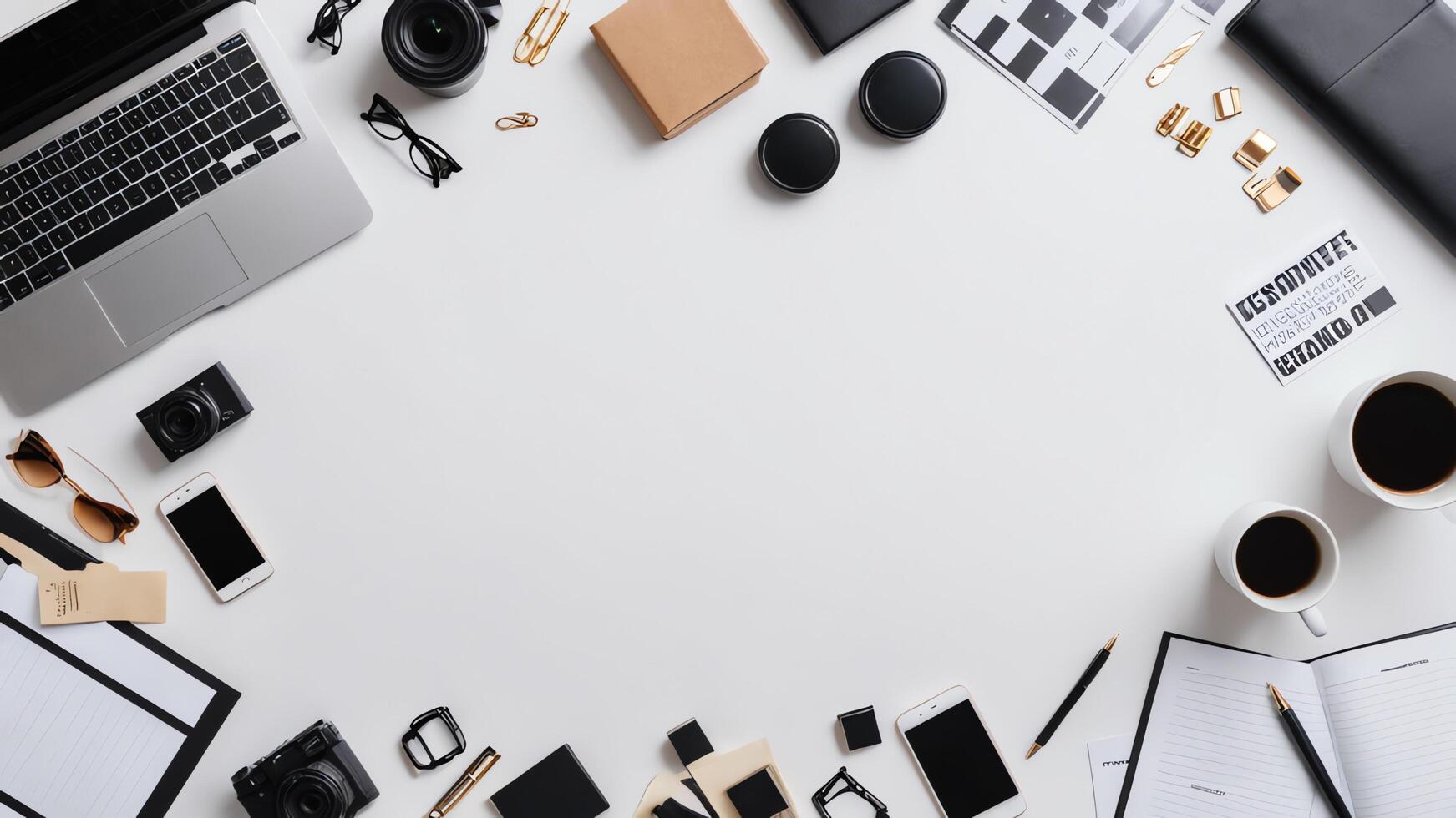 items on white table, background design random objects on table photo