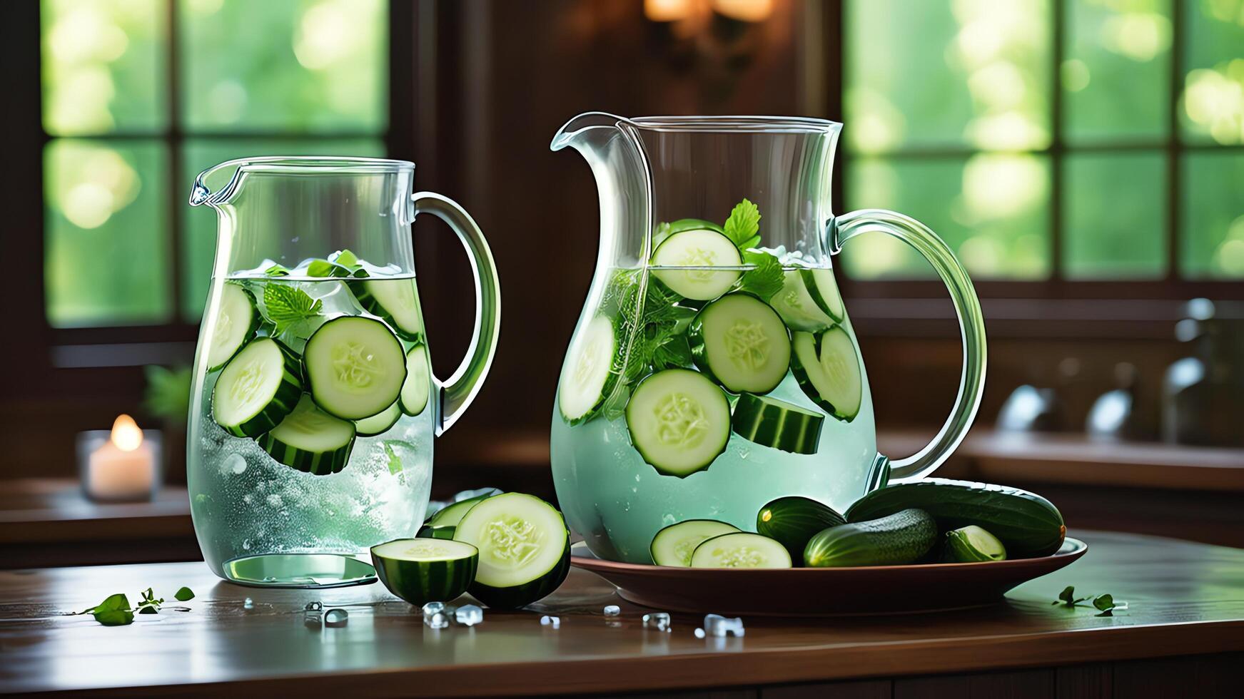 cucumber water with mint leaves photo