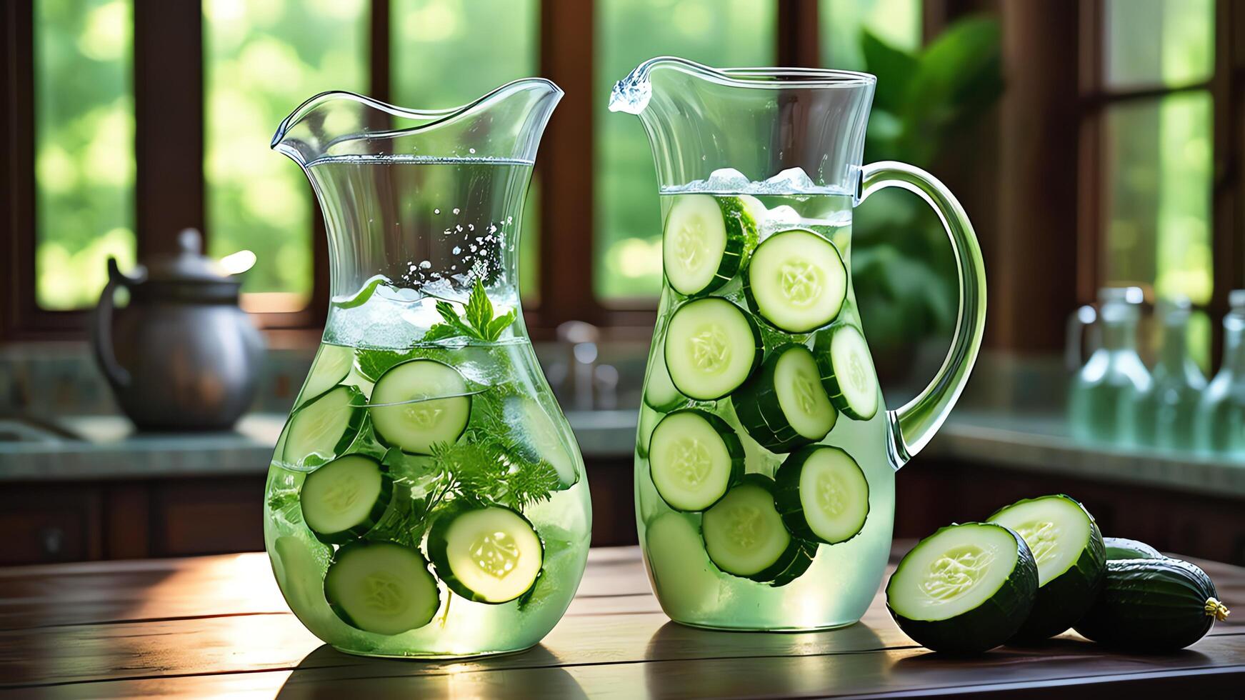 cucumber water with mint leaves photo