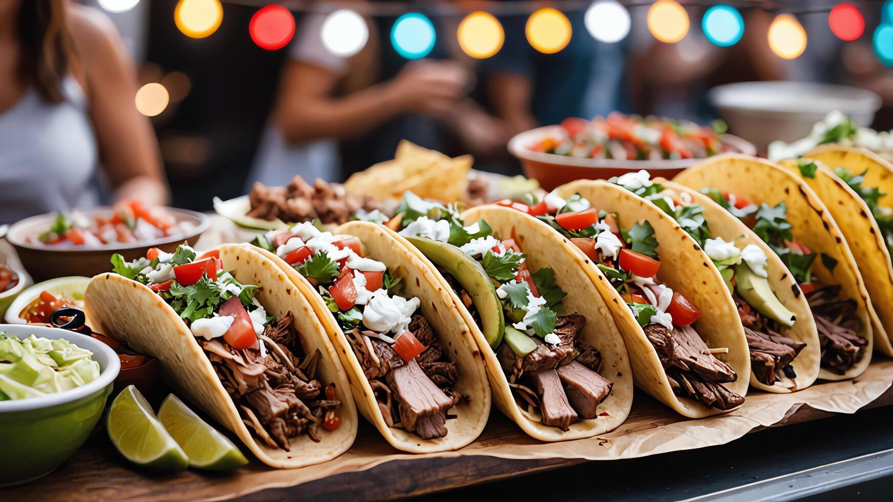a large plate of tacos with toppings photo