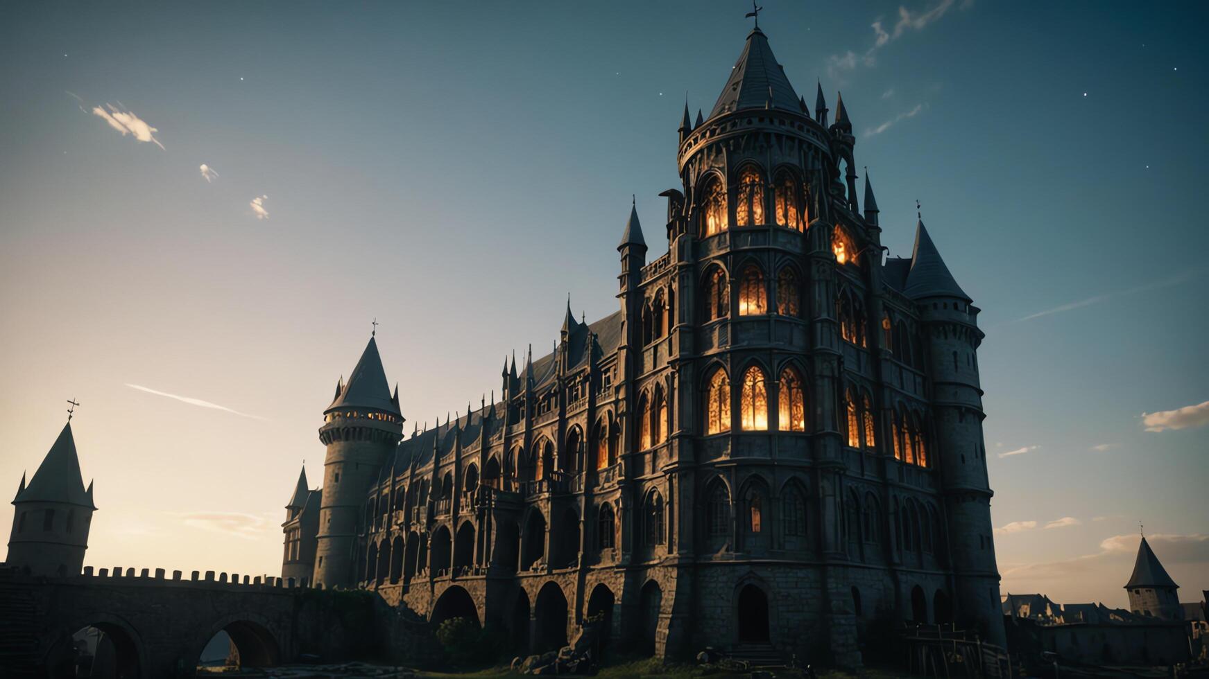 gothic castle with beautiful night sky photo