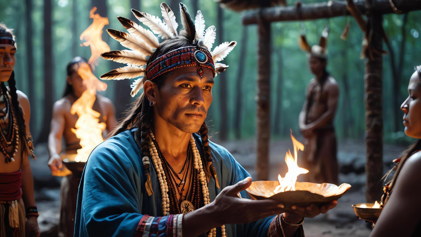 The tribal chief is carrying out a ritual of traditional inland tribal beliefs photo