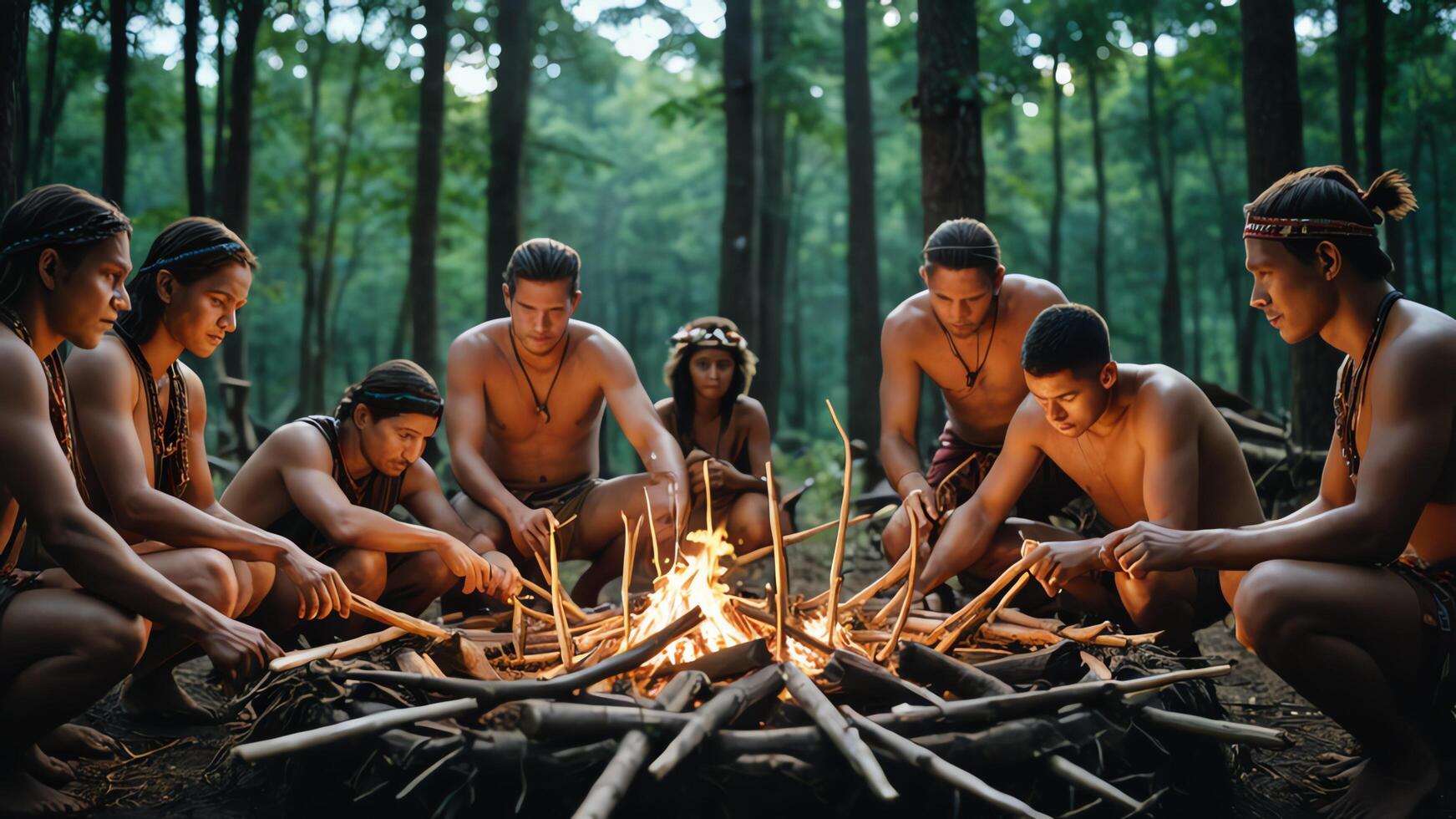 a group of men standing around a wooden structure photo