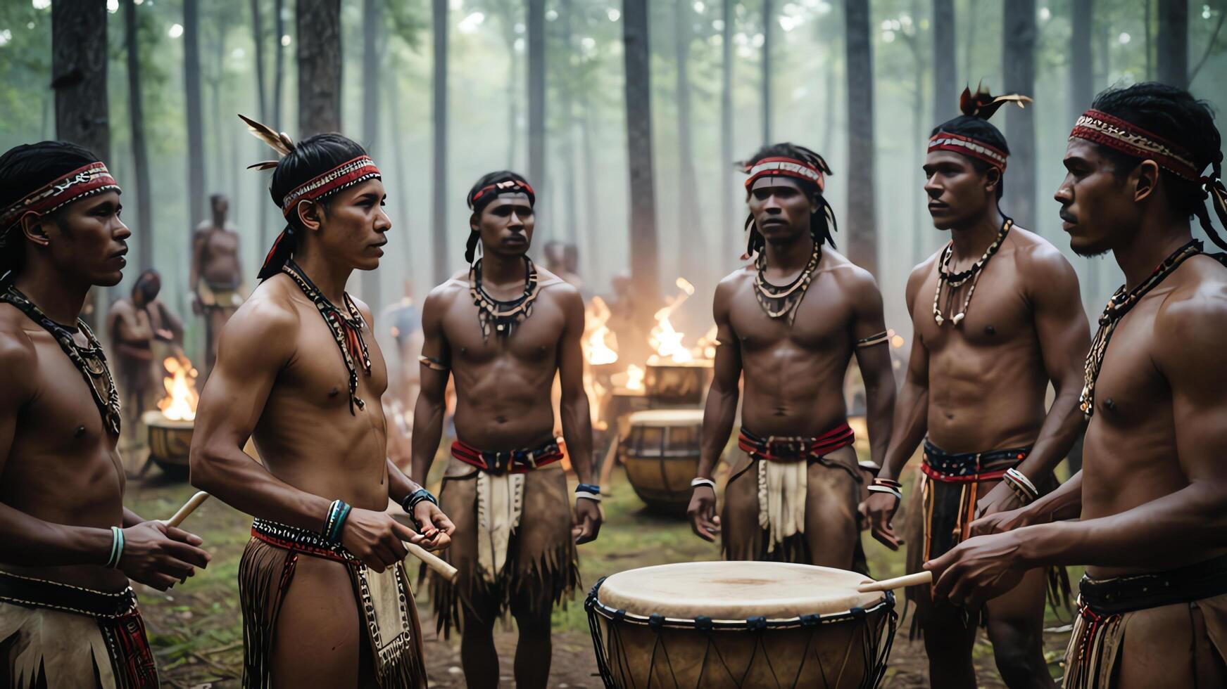 a group of men in native attire playing drums photo