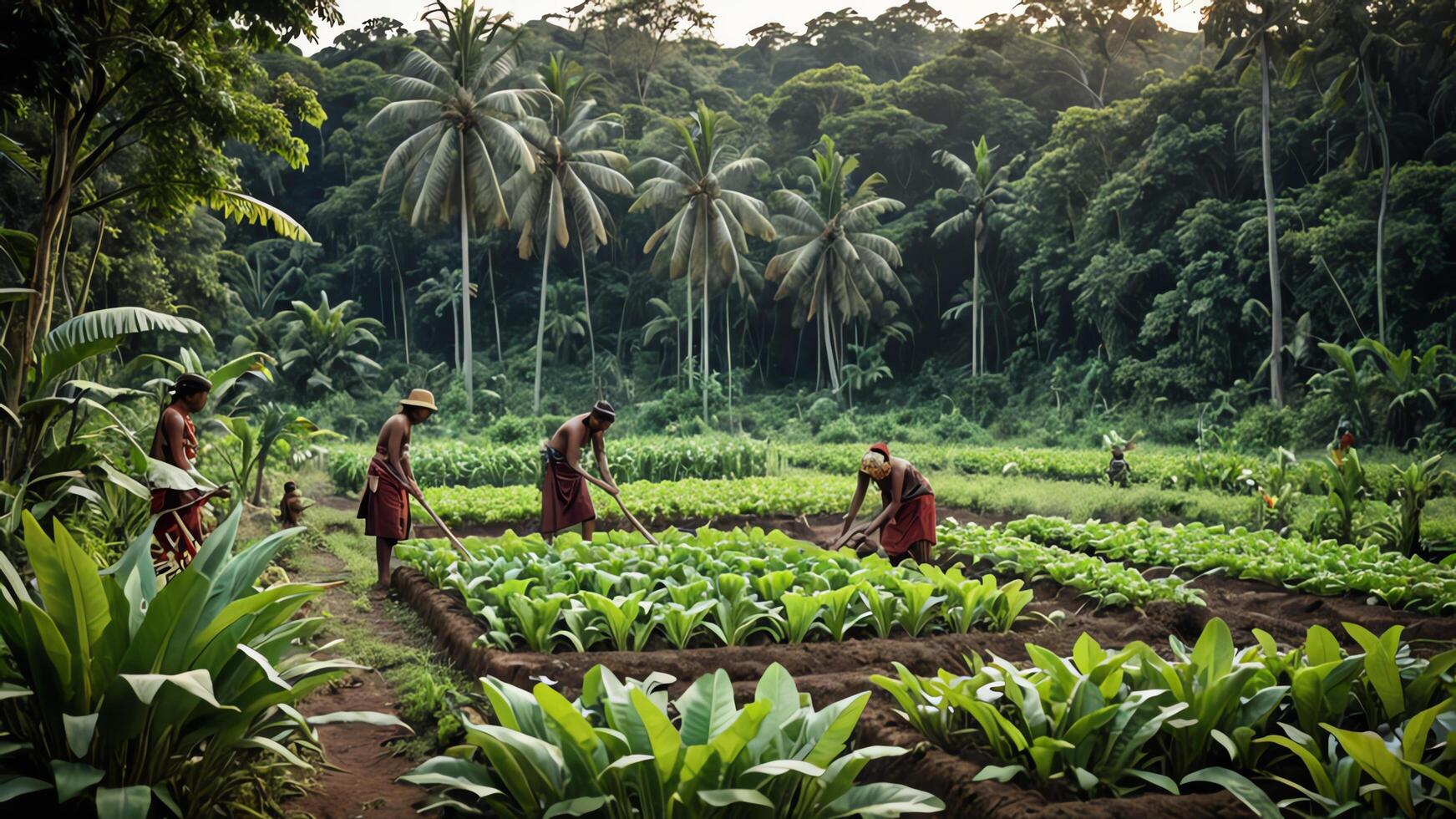 farmers working in the field with vegetables photo