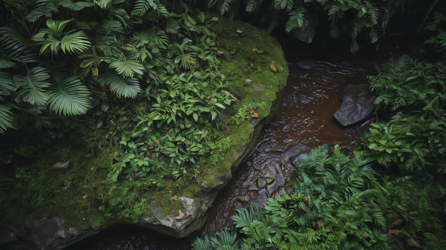 a large rock surrounded by lush green vegetation photo