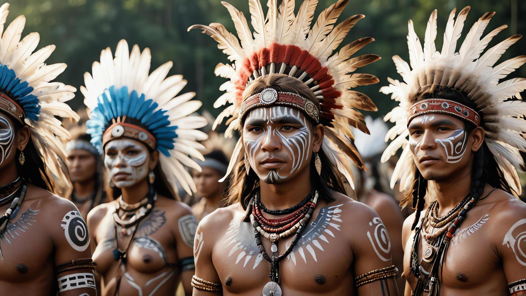 un interior tribu hombre vistiendo un tocado, tribal jefe, cara de un interior tribu hombre foto