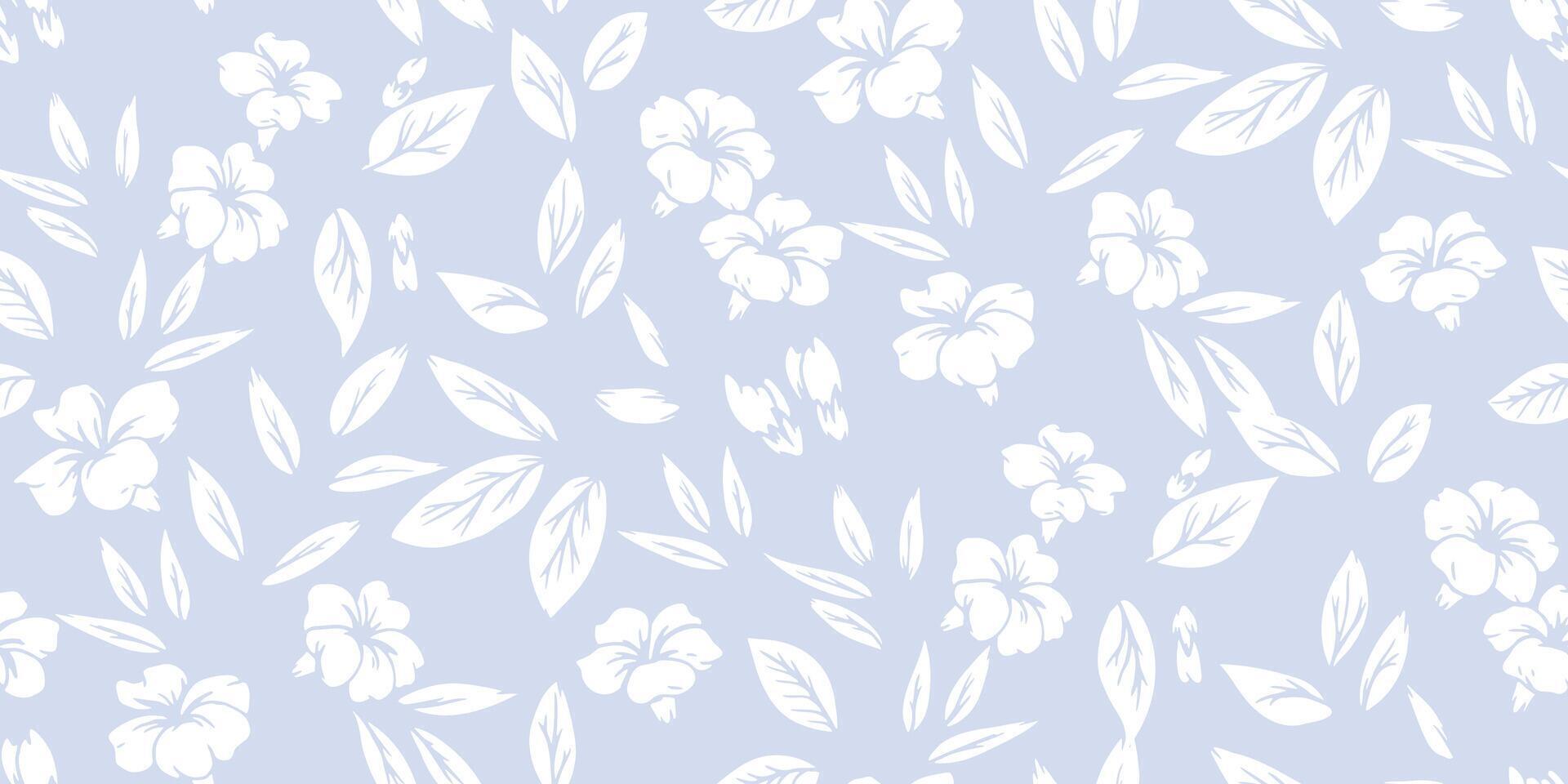 Pastel simple seamless pattern with abstract shapes small flowers, tiny leaves, buds. Abstract plain silhouettes floral printing on a light blue background. hand drawing. Nature ornament vector