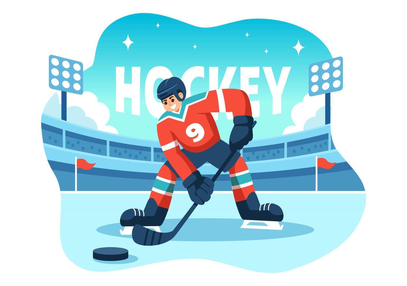 Ice Hockey Player Sport Illustration featuring a Helmet, Stick, Puck, and Skates on an Ice Surface for Game or Championship in a Flat Cartoon vector