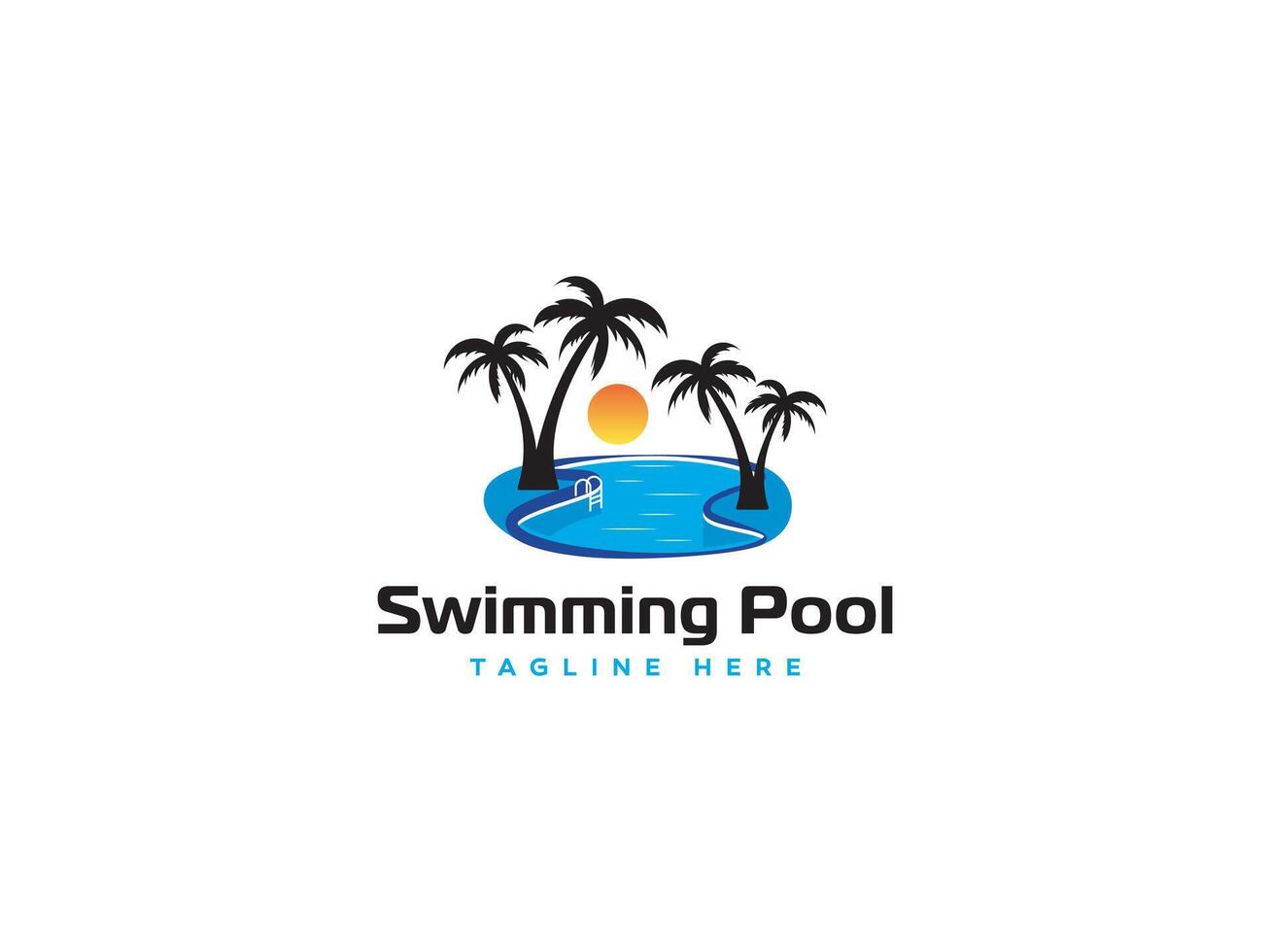 Swimming Pool with Sunset Summer Beach Travel Vacation Logo Design Template vector
