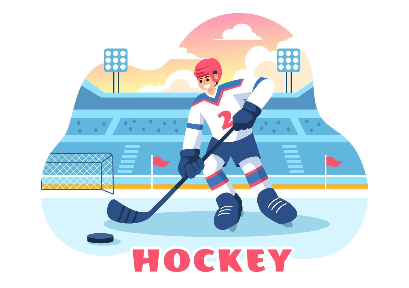Ice Hockey Player Sport Illustration featuring a Helmet, Stick, Puck, and Skates on an Ice Surface for Game or Championship in a Flat Cartoon vector