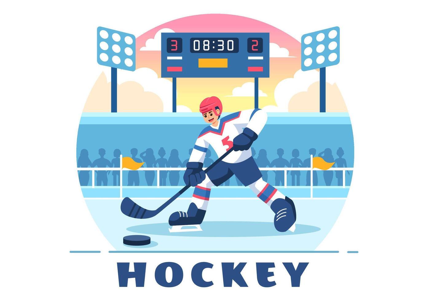 Ice Hockey Player Sport Illustration featuring a Helmet, Stick, Puck, and Skates on an Ice Surface for Game or Championship in a Flat Cartoon vector