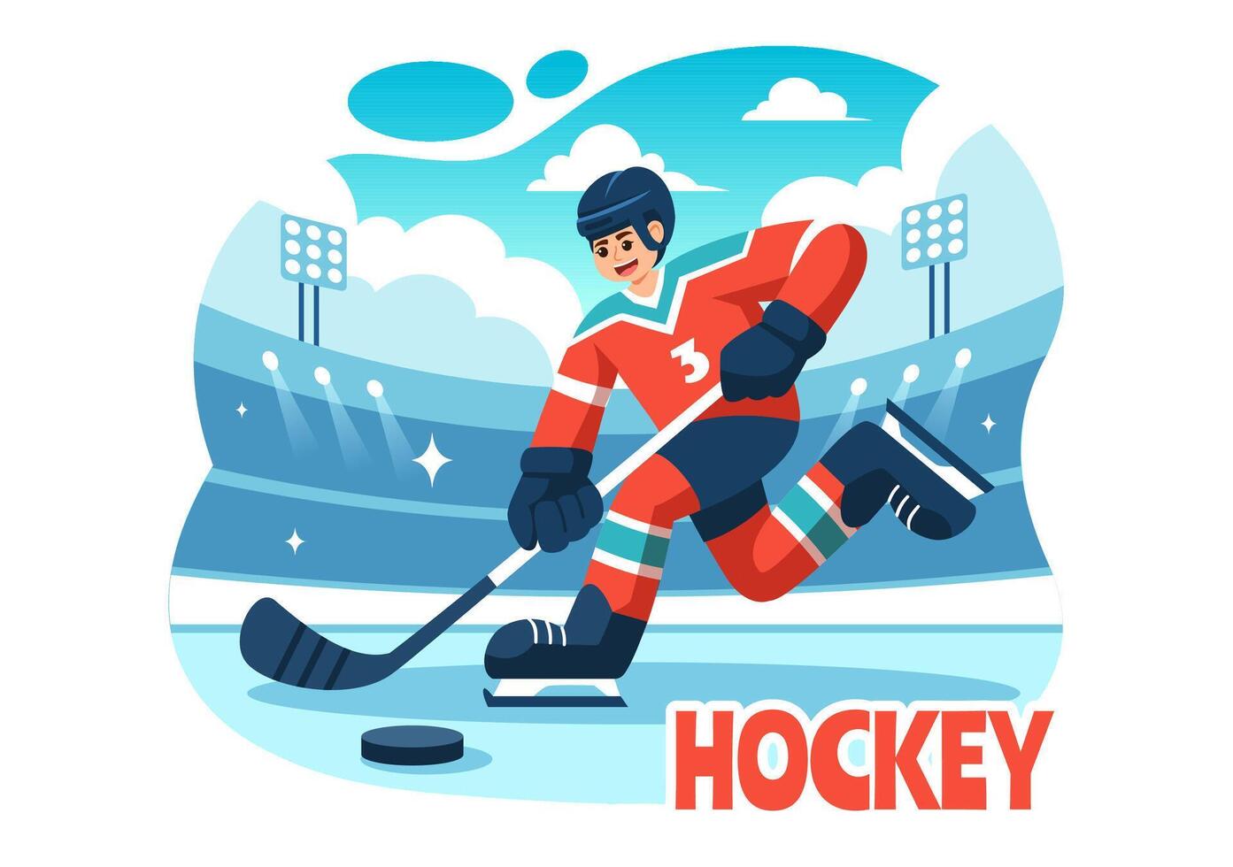 Ice Hockey Player Sport Illustration featuring a Helmet, Stick, Puck, and Skates on an Ice Surface for Game or Championship in a Flat Cartoon vector