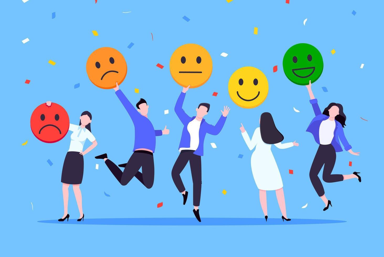 Employee satisfaction attitude survey feedback business concept flat style illustration. vector