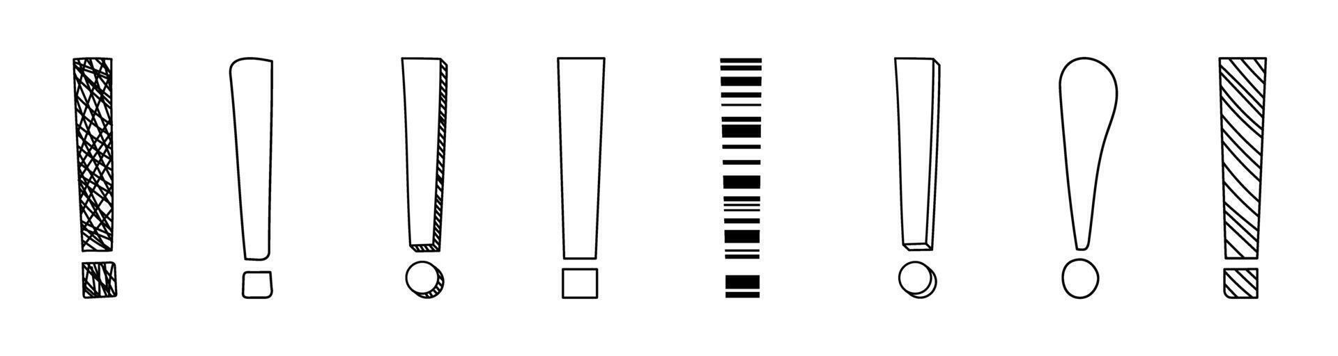 Doodle exclamation mark hand drawn sketch illustration set isolated on white background. vector