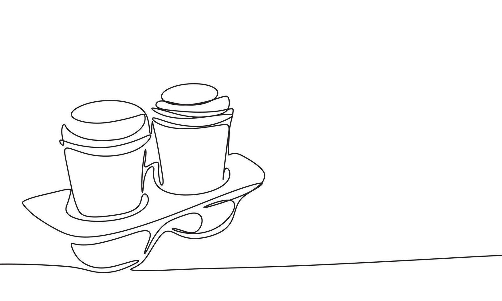 Coffee take away one line continuous. Line art Two coffee take away. Hand drawn art. vector