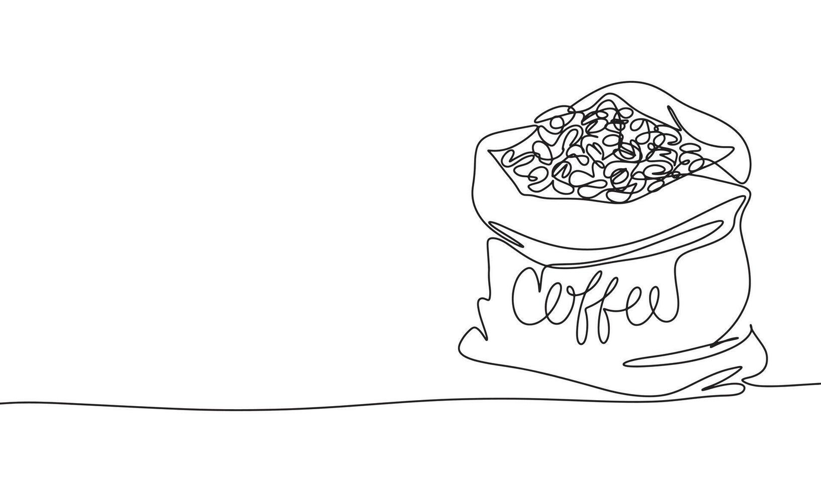 Coffee in burlap sack one line continuous. Line art burlap sack with coffee. Hand drawn art. vector