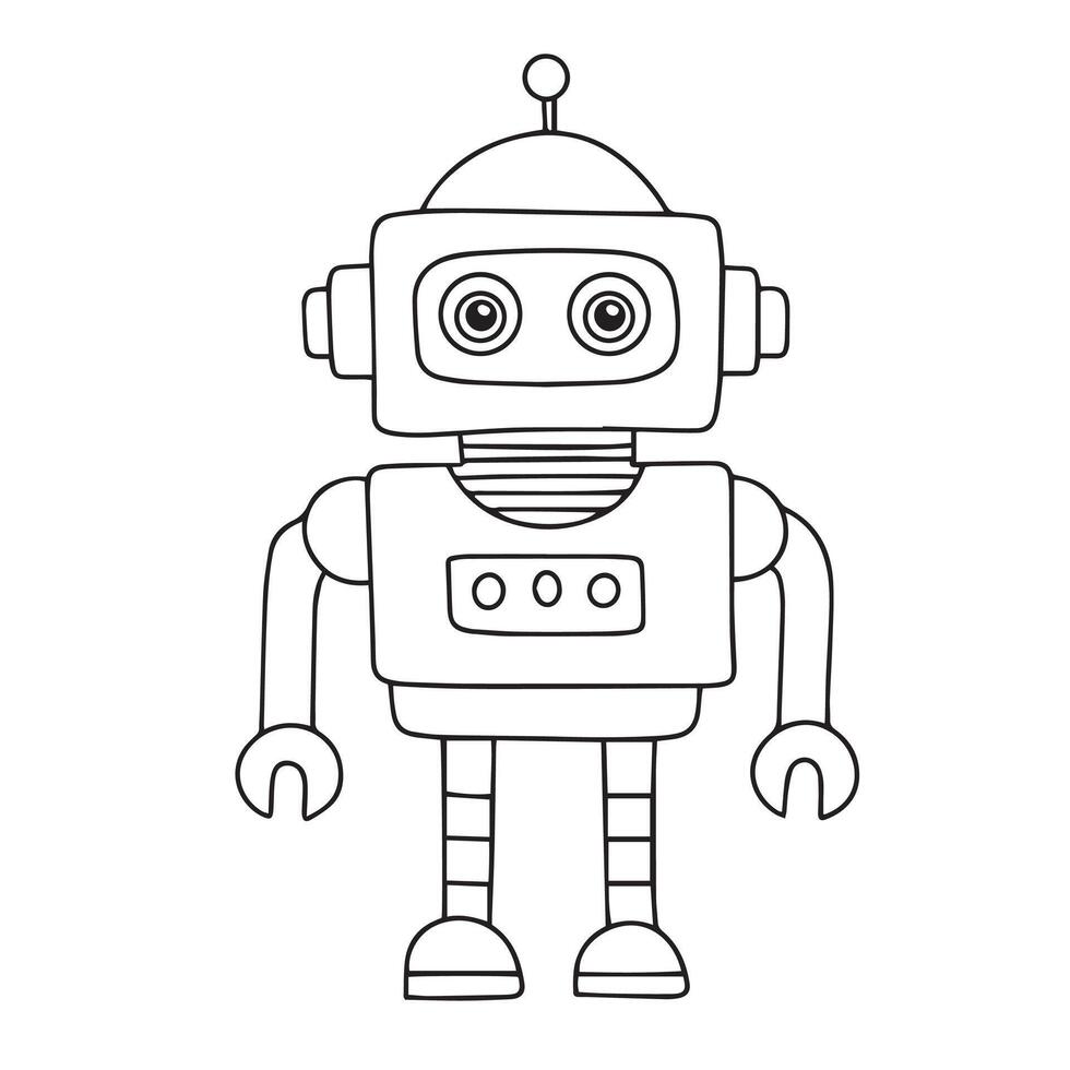 Cute retro robot character in doodle style. Hand drawn art. vector