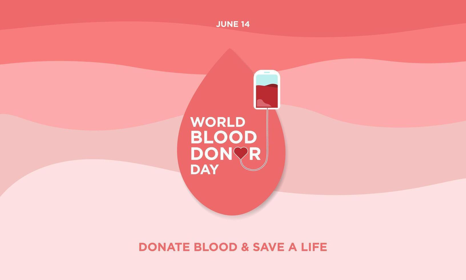 World Blood Donor Day Banner. Pastel red Paper origami backdrop. Blood bag transfusion into heart. Red blood drop emblem. Donate blood and save a life tag. vector