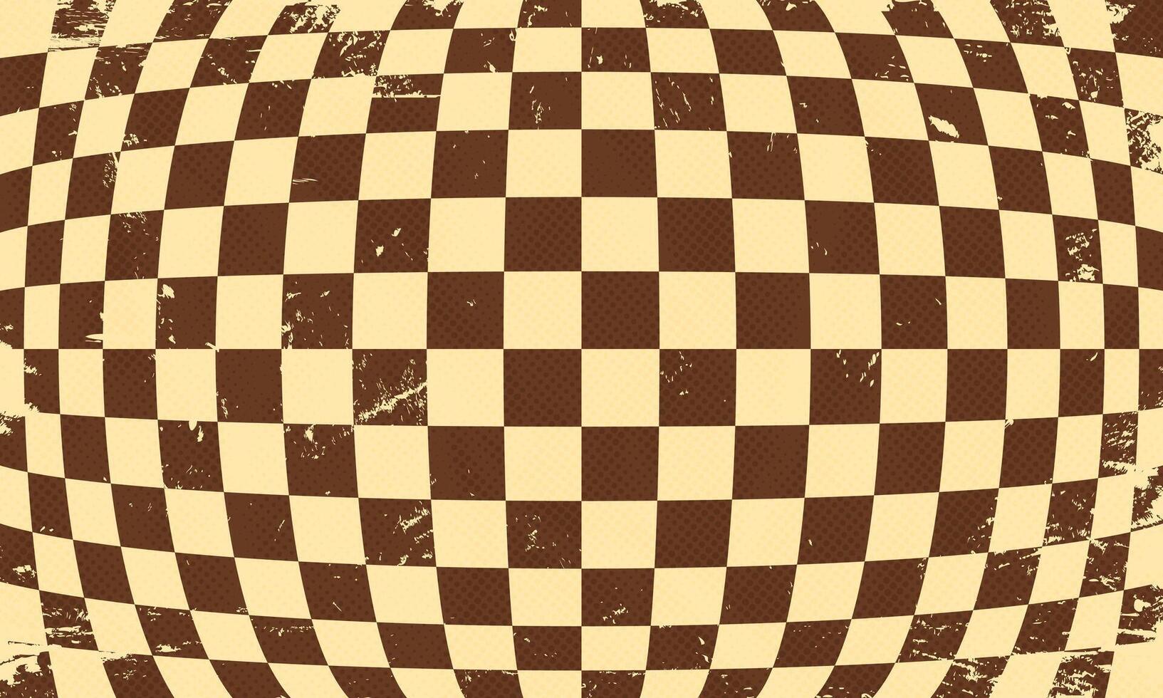 Grunge Textured Vintage Retro Wavy Inflated Bulging Checkerboard Checker Chess Tiles 60s 70s Aesthetic Scratched Damaged Aged Old Background Pattern vector