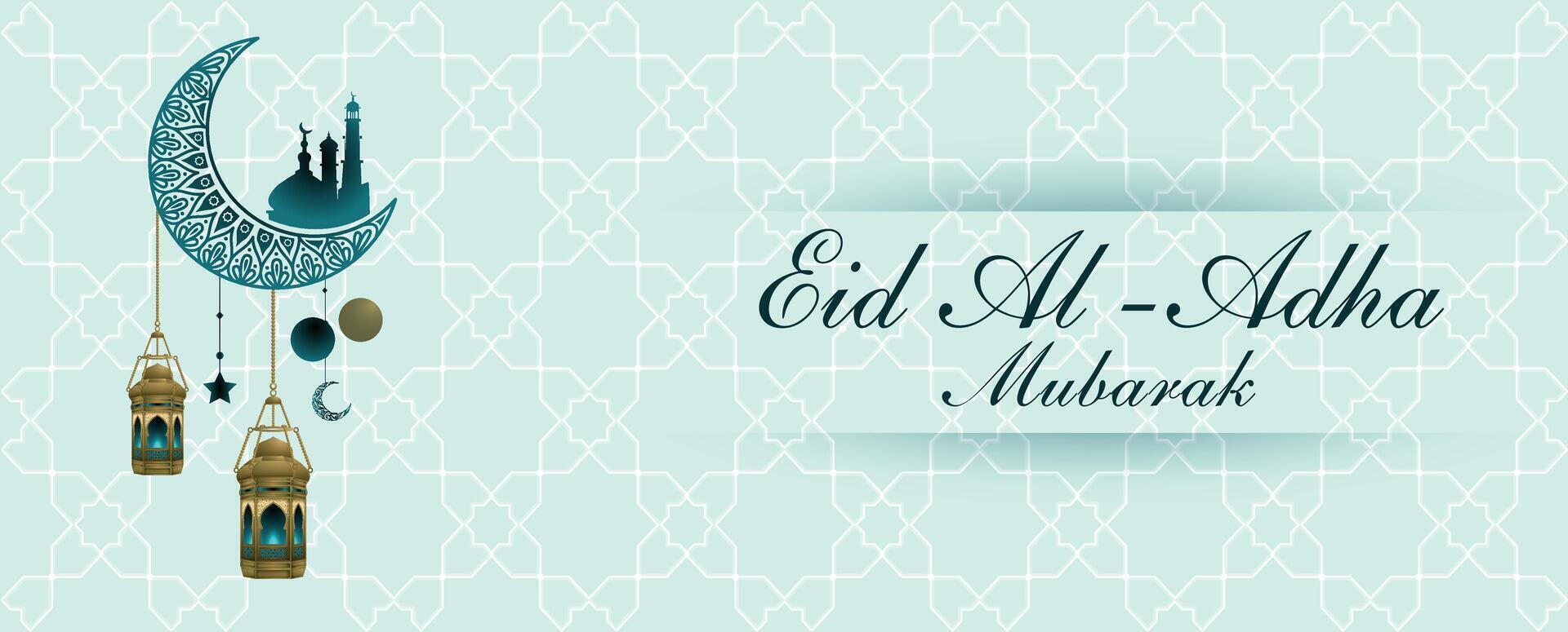 Eid Mubarak banner background green Islamic background design vector