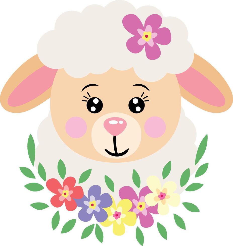 Cute sheep with wreath floral on head vector