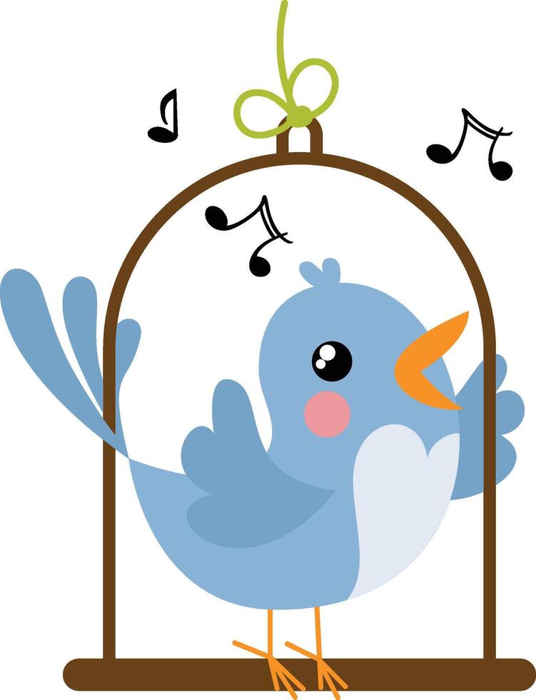 Adorable little blue bird singing hanging vector