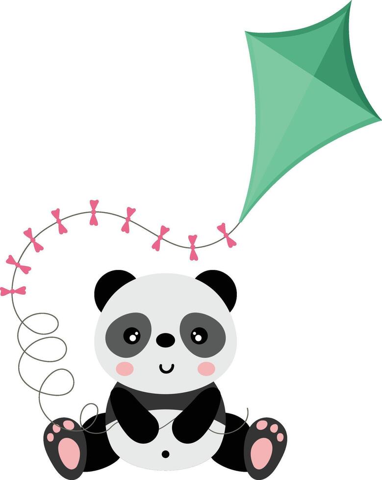 Cute panda sitting holding a kite vector