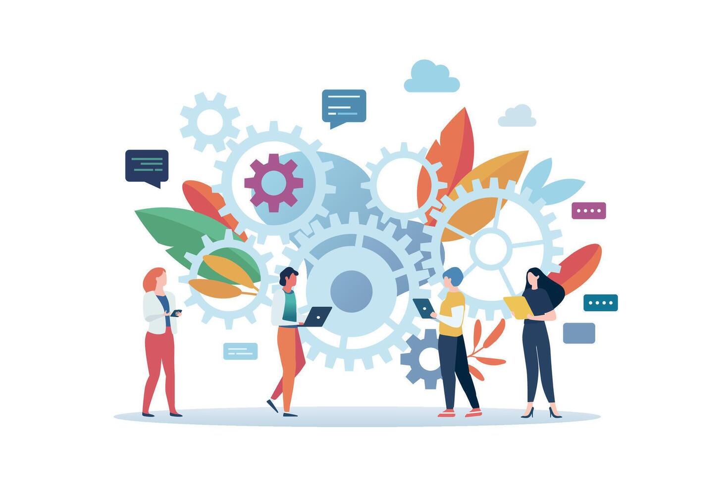 Business teamwork with mechanism system. vector