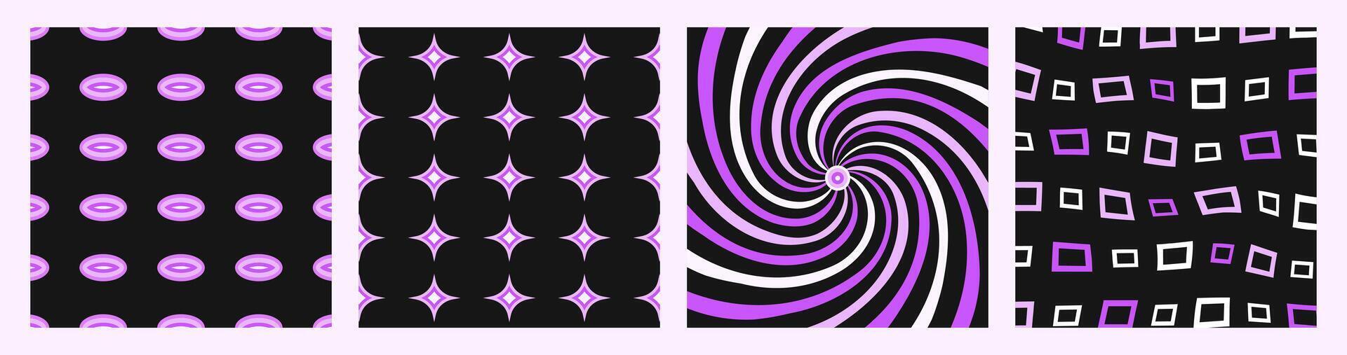 Set of abstract retro backgrounds with ovals, blinks and swirls and squares, seamless and not seamless patterns vector