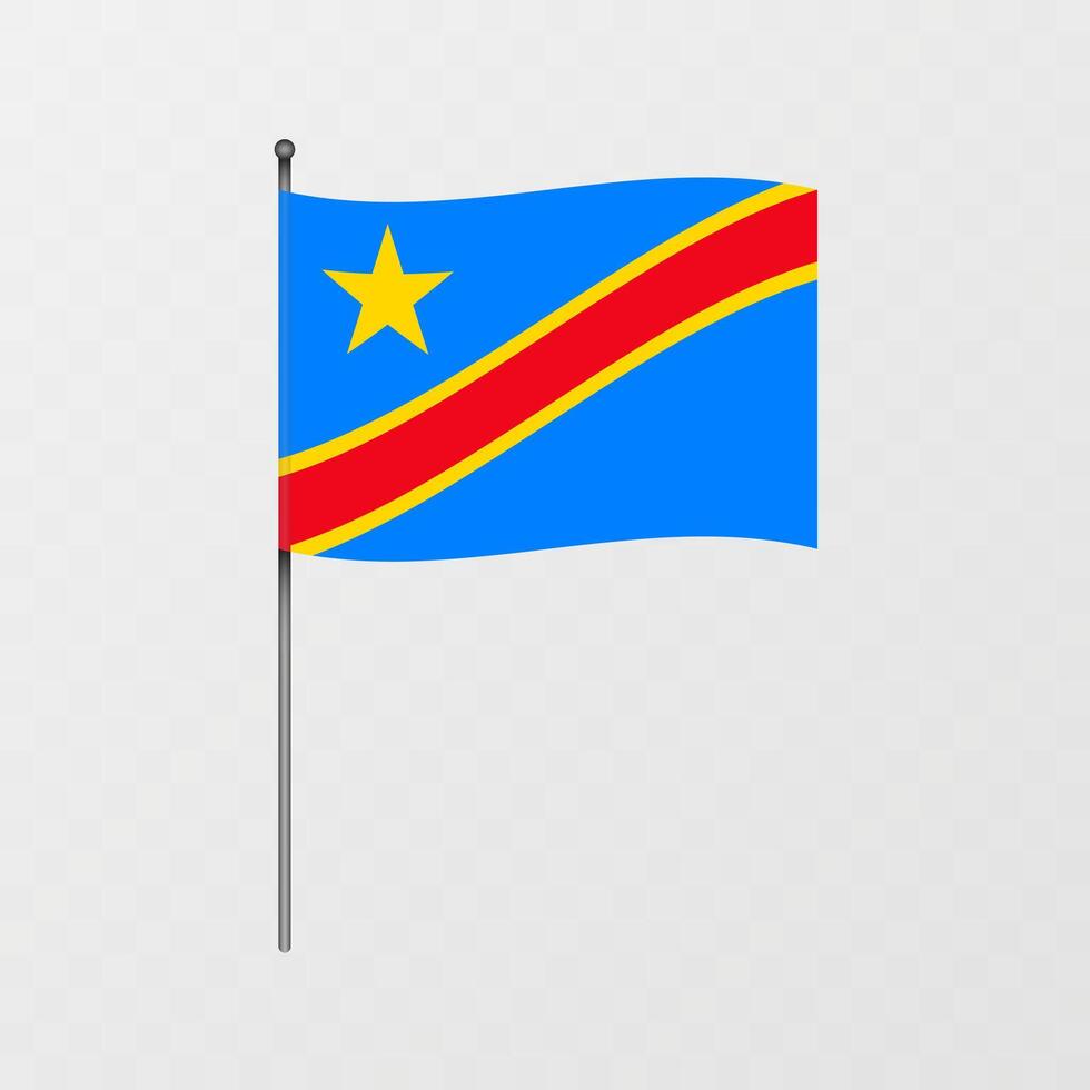 Democratic Republic of the Congo national flag on flagpole. illustration. vector