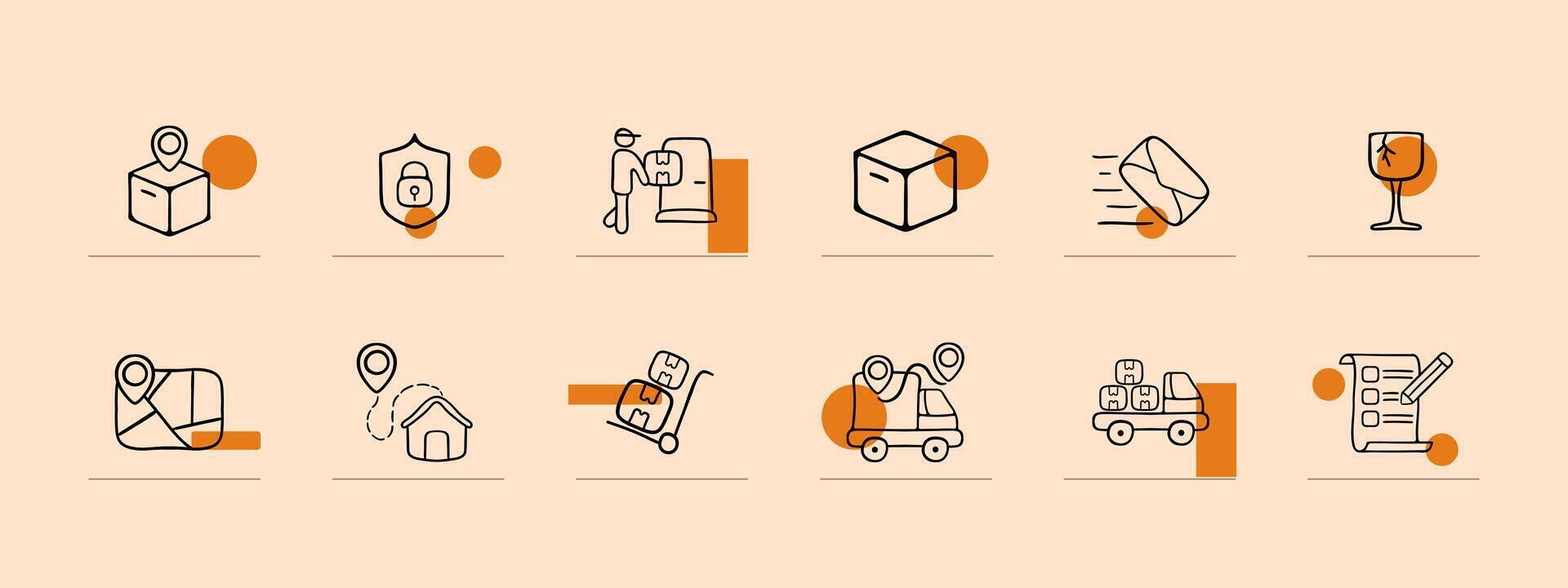 Set of international delivery icons. Parcel, package, globe, transportation, shipping. Logistics concept. Cold beverages concept. Pastel color background. line icon for Business vector