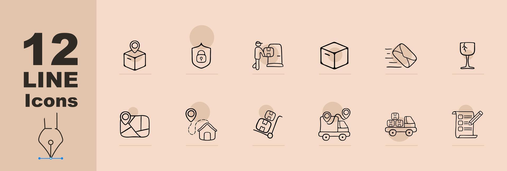 Set of international delivery icons. Parcel, package, globe, transportation. Shipping concept. Pastel color background. line icon for Business vector