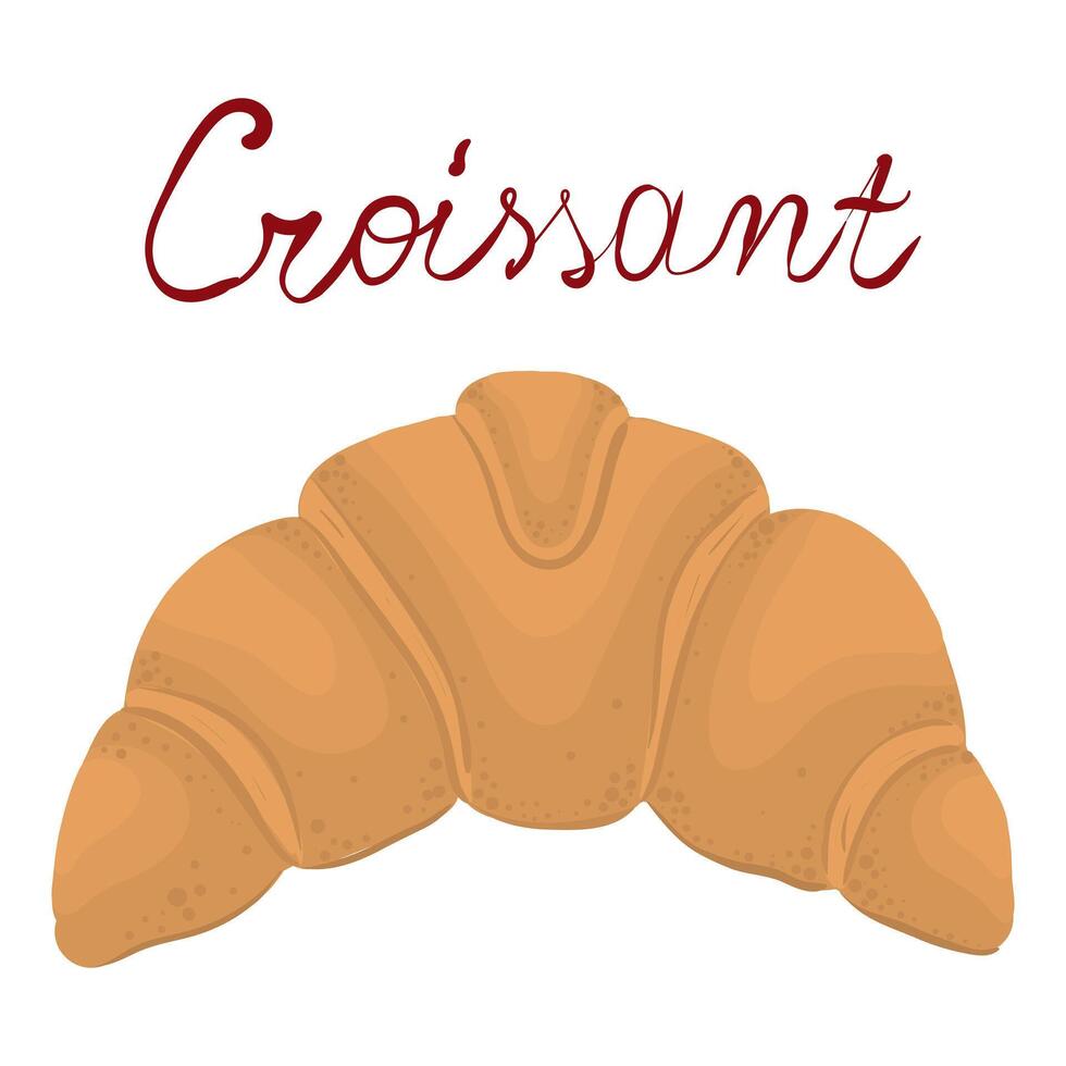A illustration of a croissant pastry with the word Croissant written below it in a handwritten style. illustration vector