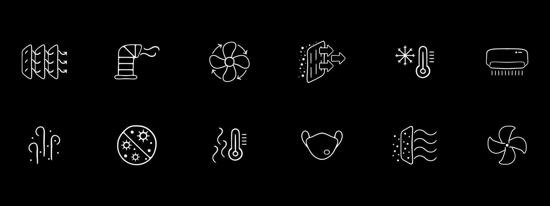 Virus protection icon set. Stay safe and secure with this comprehensive collection of icons. Virus protection. Black color background. 12 line icon vector