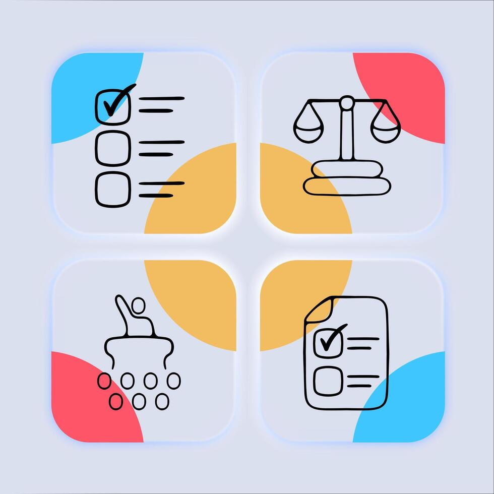 Set of voting icons. Symbolic representation of democratic process, elections, ballot. Civic engagement concept. Neomorphism style. line icon for Business vector