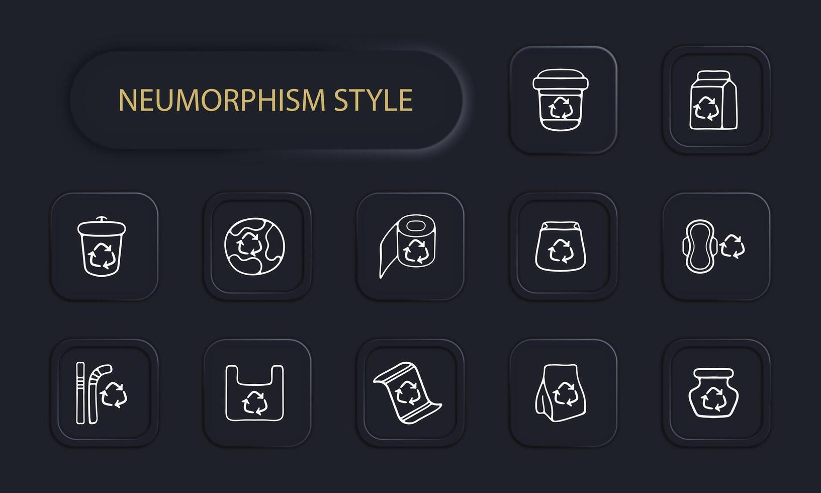 Set of recycling icons. Eco-friendly waste management symbols, recycling bins, sustainable practices. Green lifestyle concept. Neomorphism style. line icon for Business vector