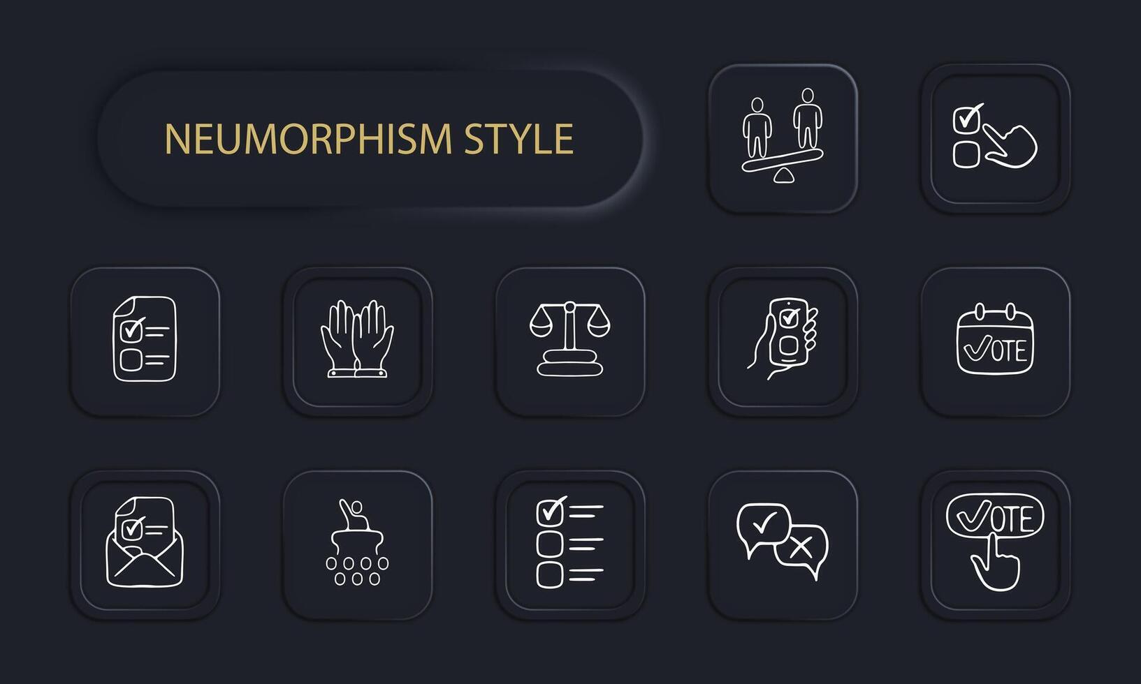 Set of election voting icons. Symbolic representation of democratic process, voting rights. Ballot concept. Neomorphism style. line icon for Business and Advertising vector