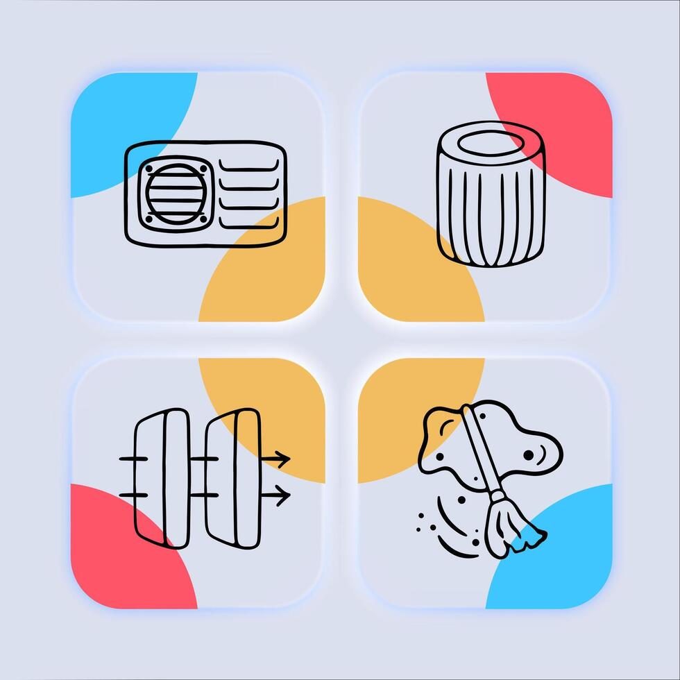 Ventilation icon set. Illustrations depicting various elements related to ventilation systems. Air filters concept. Neomorphism style. line icon for Business vector