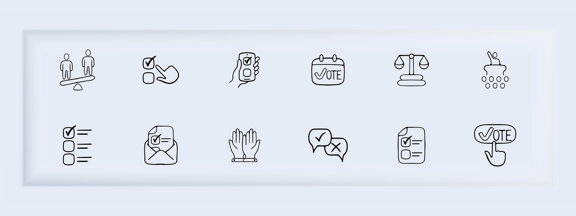 Set of election voting icons. Symbolic representation of democratic elections. Voting process concept. Neomorphism style. line icon for Business vector