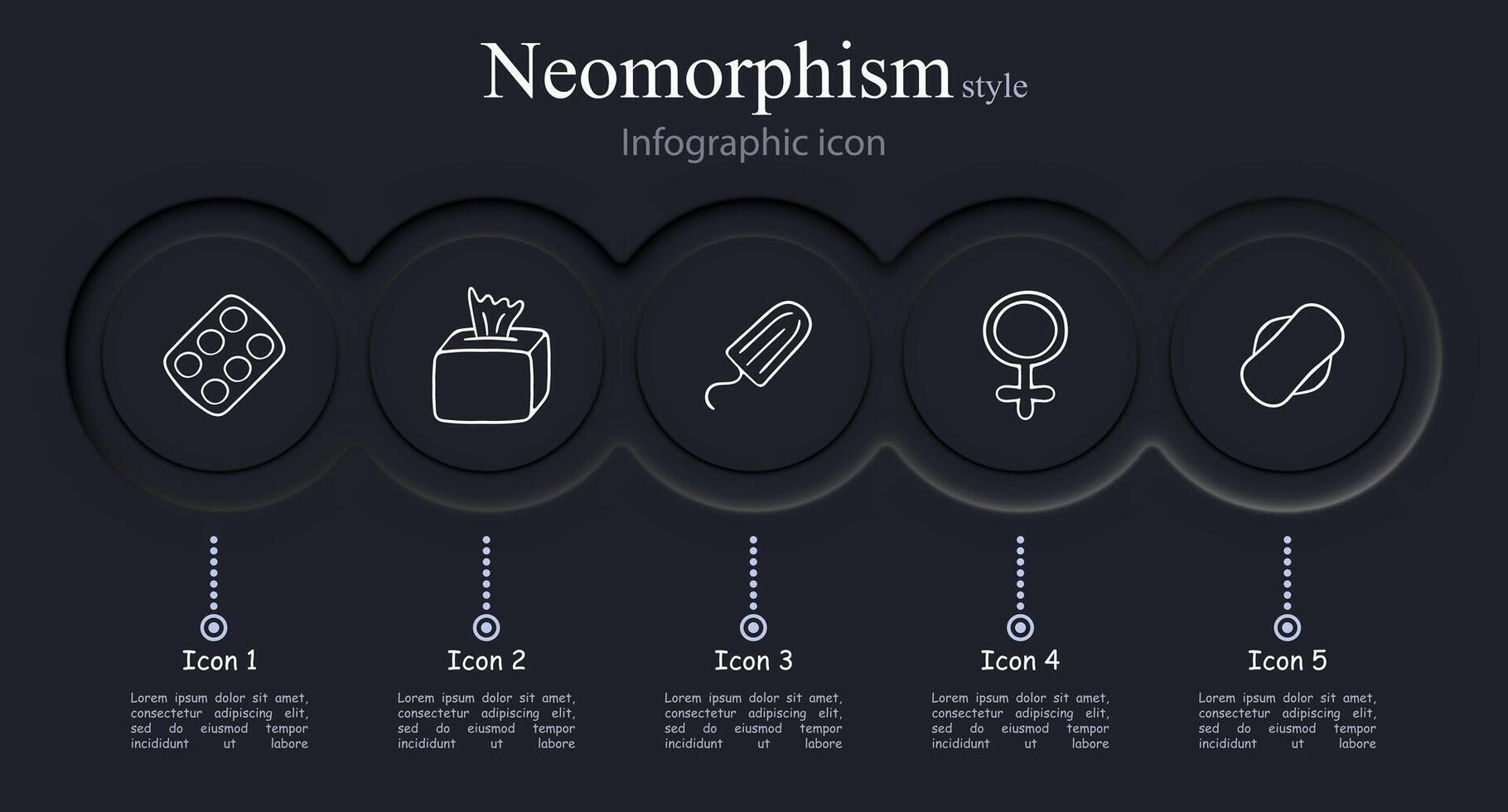 Menstruation icon set. Period products, menstrual cycle, cramps, pads, tampons, menstrual cup. Pain relief concept. Neomorphism style. line icon for Business vector