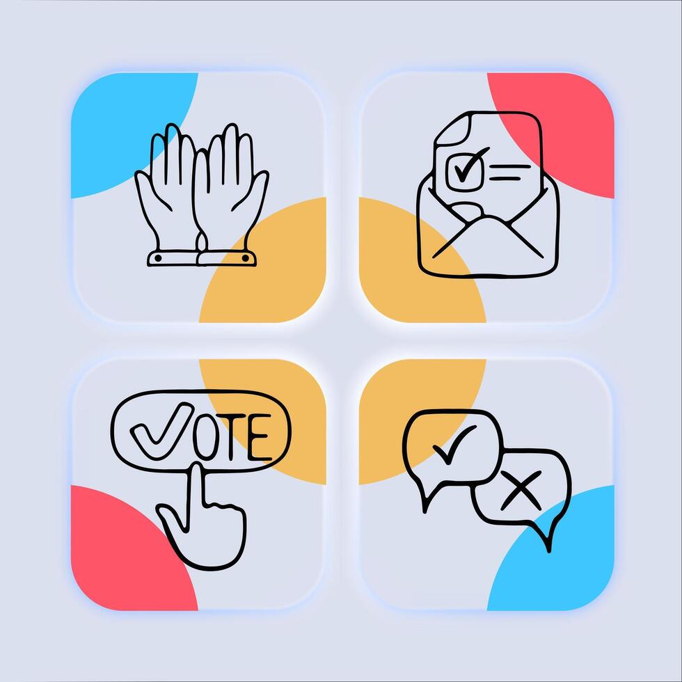Set of election voting icons. Symbolic representation of democratic process, elections, ballot. Choice concept. Neomorphism style. line icon for Business vector