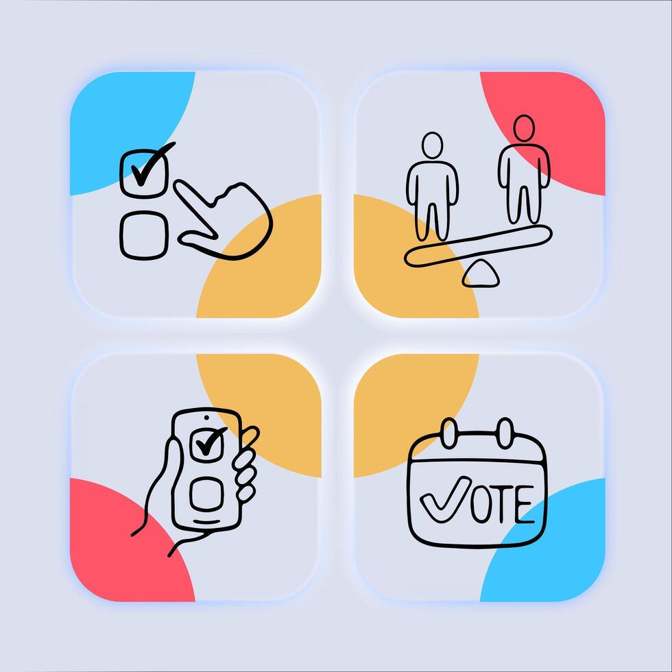 Set of election voting icons. Symbolic representation of democratic process, elections, ballot. Choice concept. Neomorphism style. line icon for Business vector