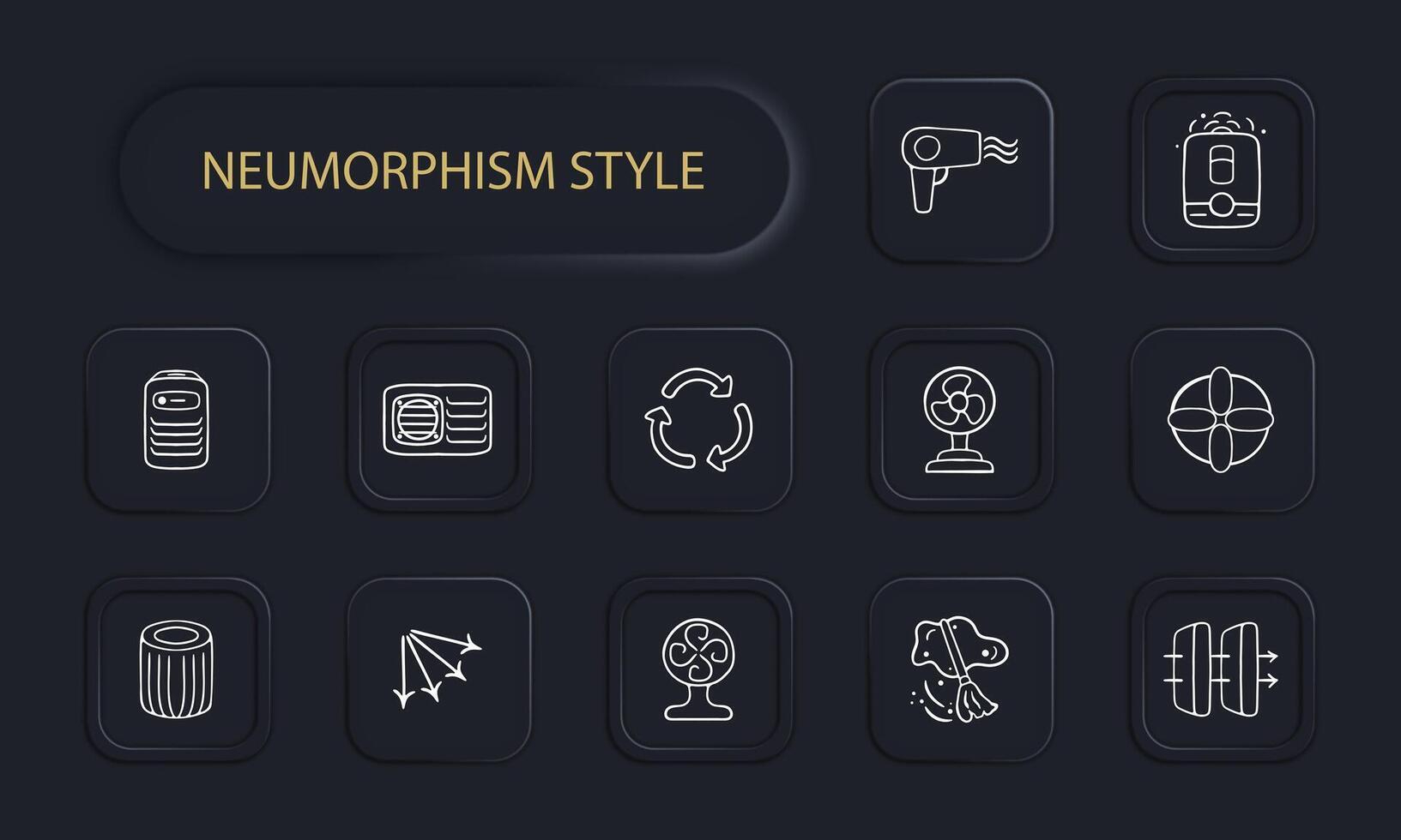 Cool Breeze Icon Set. Refreshing symbols for hot weather, summer heat relief. Air conditioning concept. Neomorphism style. line icon for Business vector