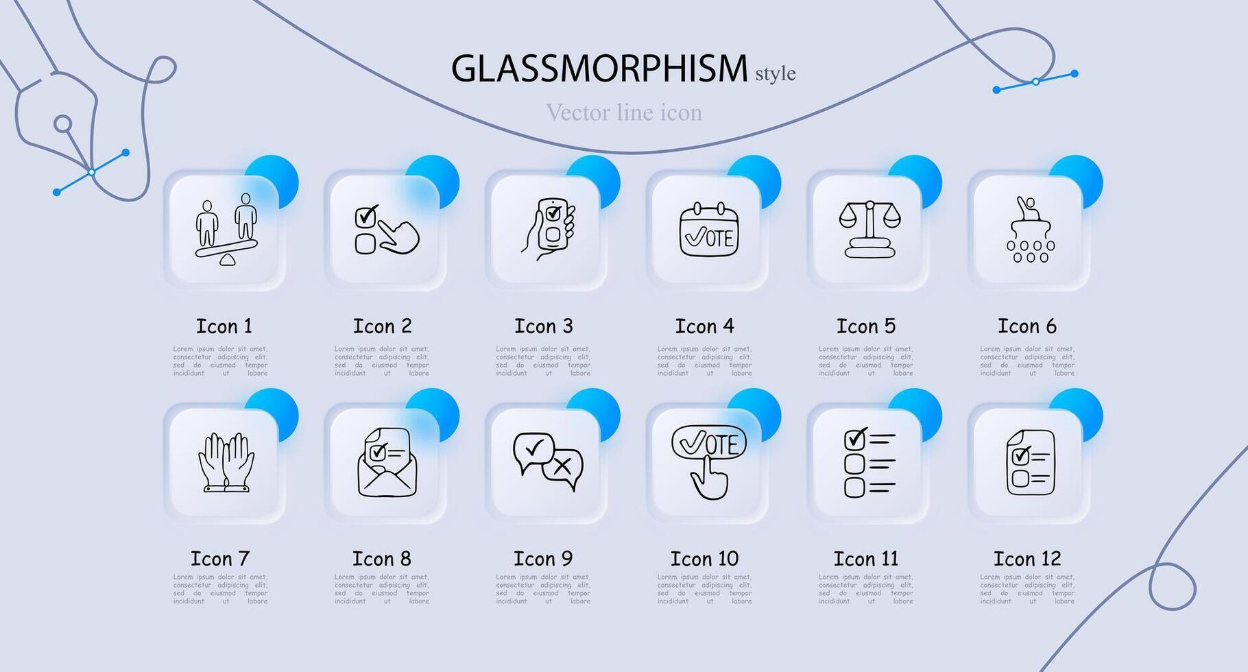 Set of voting icons. Symbolic representation of democratic process, elections, ballot. Civic engagement concept. Neomorphism style. line icon for Business vector