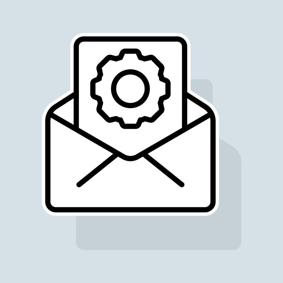 Mail with settings line icon. Brightness settings, resolution settings, device functions, gadget calibration. Settings concept. sticker line icon on white background vector